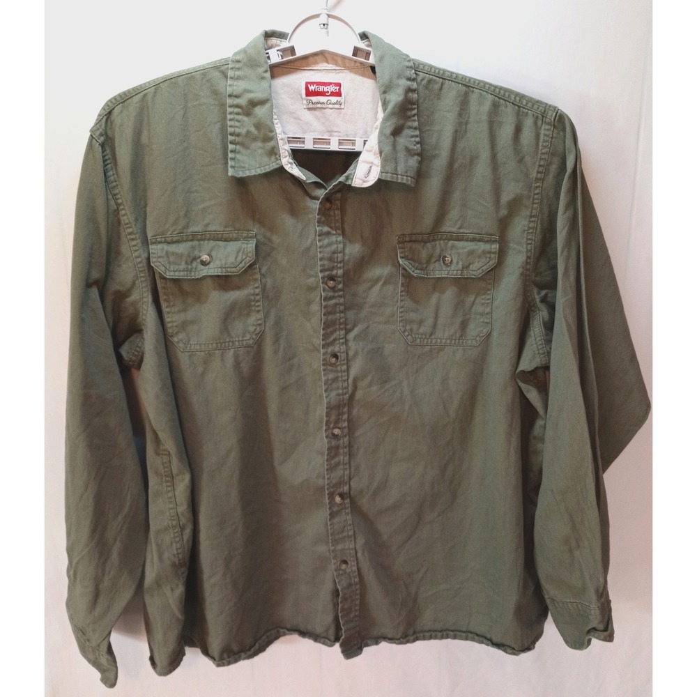 Wrangler Long Sleeve Button Down Men's Thick Shirt, 3XL, Green
